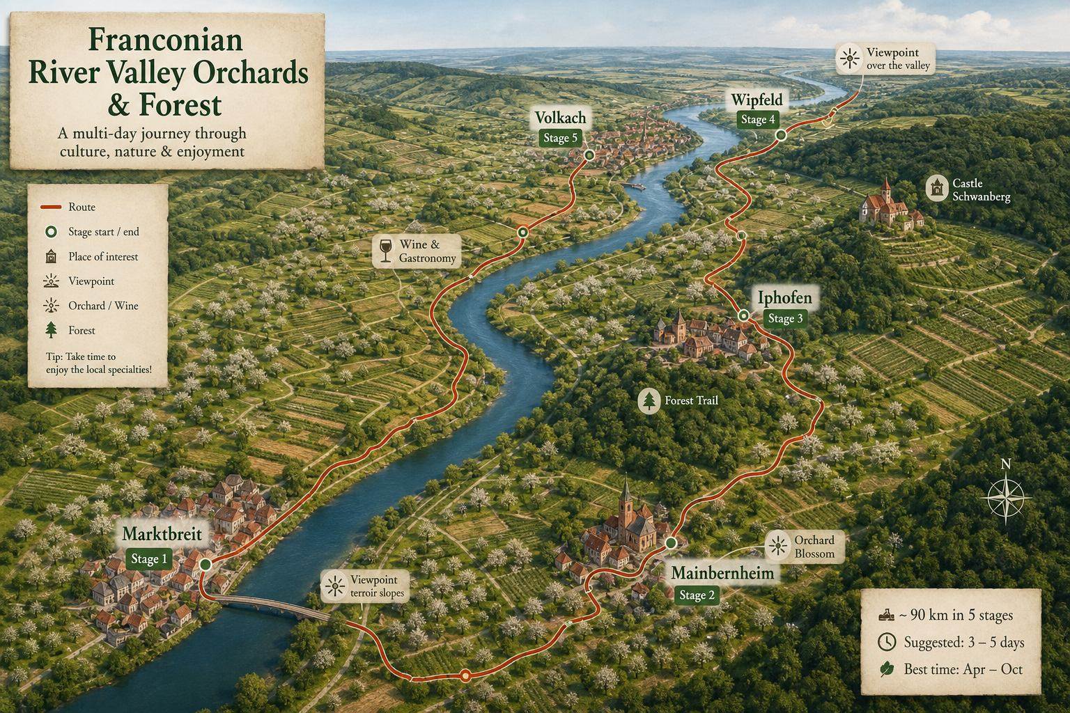 Schematische Flusstallandschaft als Symbol der Fünf-Tage-Route